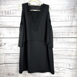 Kobi Halperin Black Shift Dress with Floral Lace Accent,‎ Size XL, Sleeveless